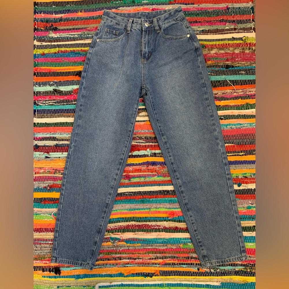 Petite High Waist Mom Jeans Dark Wash S (4)